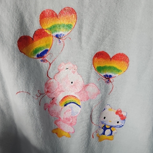 Sanrio Hello Kitty & Care Bear Light Blue Hoodie with Rainbow Accents Small - Picture 4 of 12